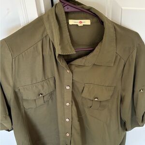 Khaki Button-Up Blouse